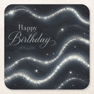 Geburtstag Elegant Schwarz Silber Diamant Wellen Rechteckiger Pappuntersetzer