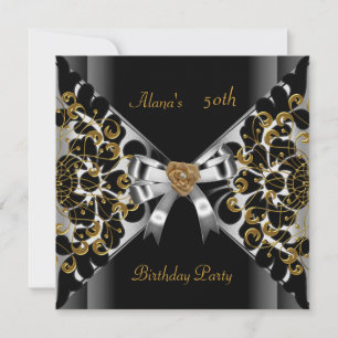 Geburtstag Elegant Schwarz Silber Gold Party 50. Einladung