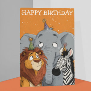 Geburtstag Elephant Löwe Zebra  Karte
