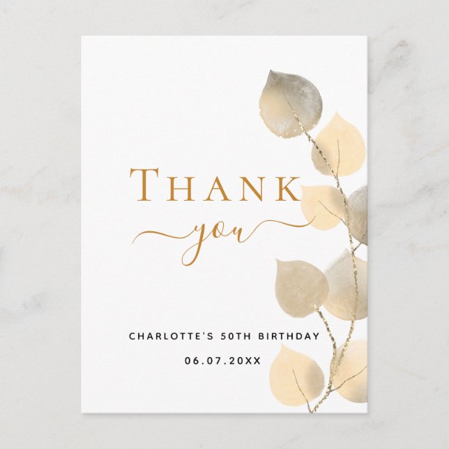 Geburtstag eucalyptus golden vielen Dank Postkarte (Vorderseite)