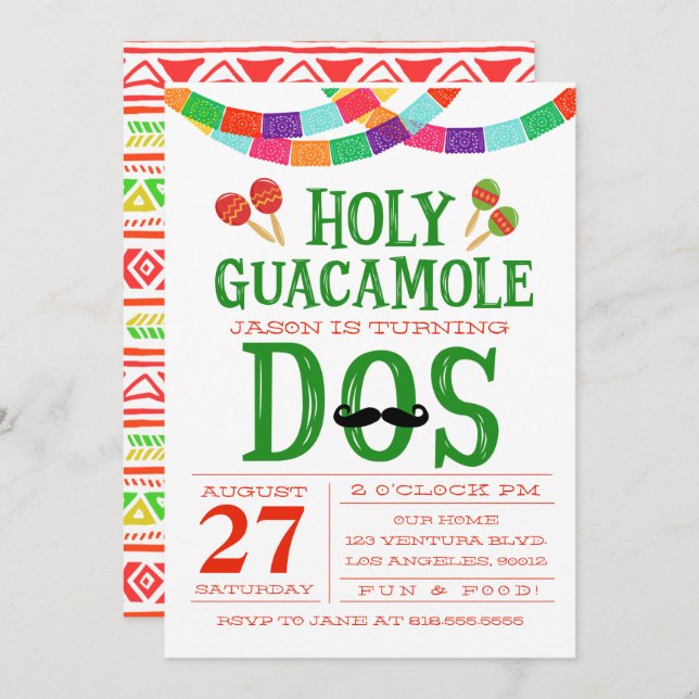 GEBURTSTAG FIESTA - DOS! EINLADUNG (Vorne/Hinten)