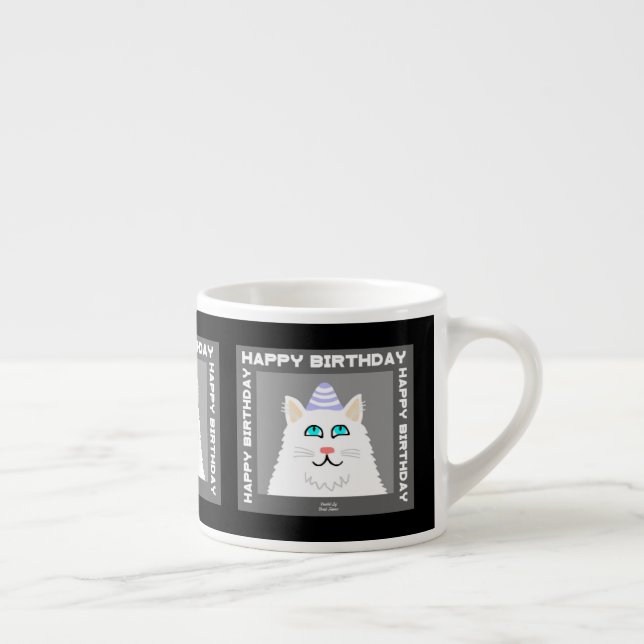 Geburtstag Fluffy White Cat Espresso Tasse (Rechts)