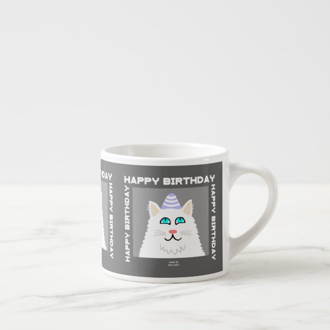 Geburtstag Fluffy White Cat Espresso Tasse (Rechts)