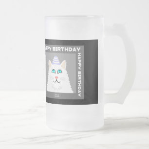 Geburtstag Fluffy White Cat Mattierte Tasse aus Gl