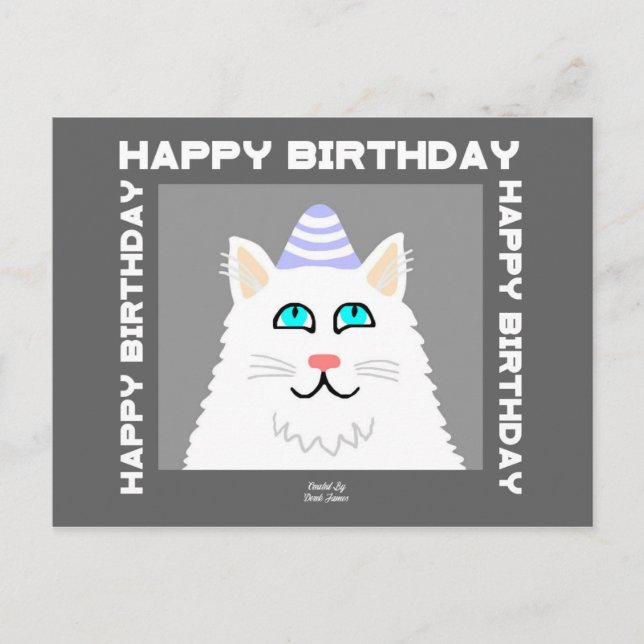 Geburtstag Fluffy White Cat Postcard Postkarte (Vorderseite)