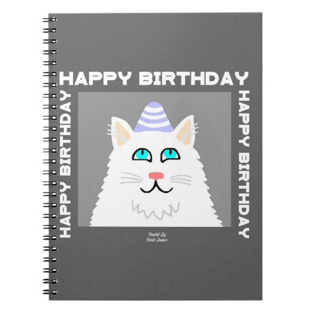 Geburtstag Fluffy White Cat Spiral Notebook Notizblock (Vorderseite)