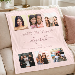 Geburtstag Foto Collage Rose Gold Rosa beste Freun Fleecedecke