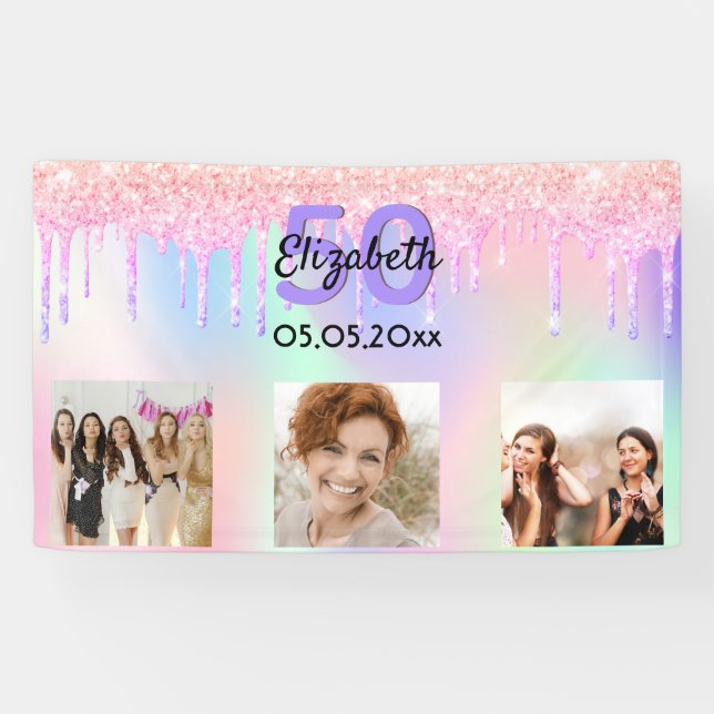 Geburtstag Foto rosa lila Empfang Banner (Horizontal)