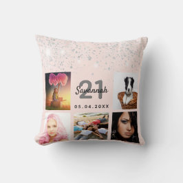Geburtstag Foto Rose Gold Glitzer rot Rosa Silber Kissen