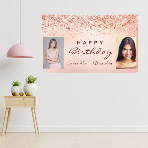 Geburtstag Foto Rose Gold Rosa Glitzer Freunde Banner