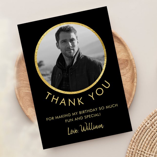 Geburtstag Foto Schwarz und Gold Dankeskarte (Von Creator hochgeladen)