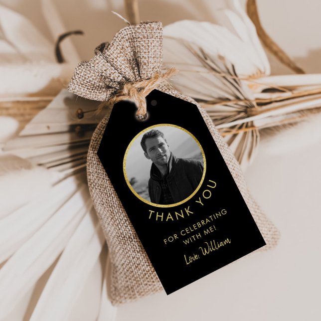 Geburtstag Foto Schwarz und Gold Geschenkanhänger (Von Creator hochgeladen)