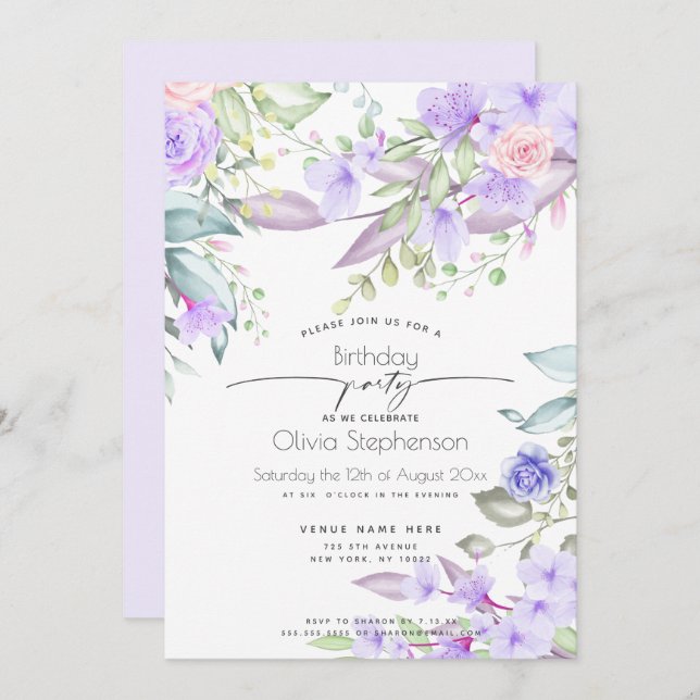 Geburtstag | Frühlingsblass Einladung (Vorne/Hinten)