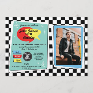Geburtstag Fünfzigerjahre Retro Rock'n'Roll Invite Einladung