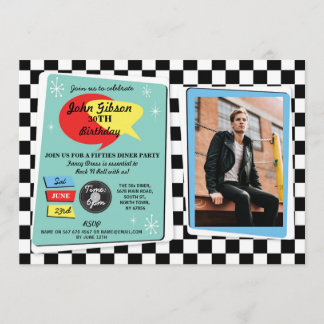 Geburtstag Fünfzigerjahre Retro Rock'n'Roll Invite Einladung