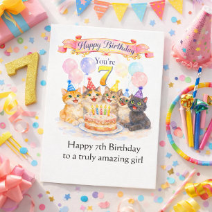 Geburtstag für 7-jährige Mädchen - Süße Katze Karte