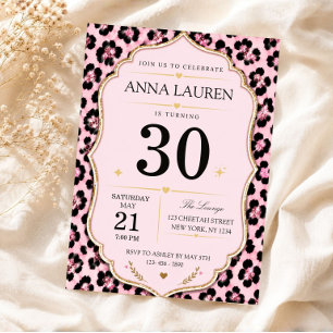 Geburtstag für alle Altersgruppen im rosa Leoparde Einladung