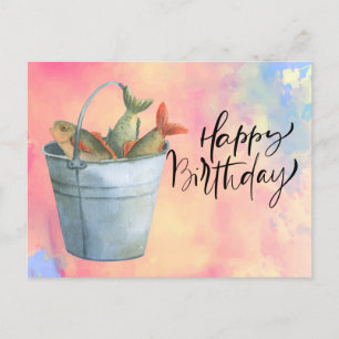 Geburtstag für Angelfreunde mit Fisch   Aquarell Postkarte