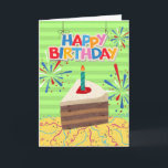 Geburtstag für Boyfriend Piece of Cake Karte<br><div class="desc">Glückliche Geburtstagskarte von Boyfriend mit einer farbenfrohen Illustration eines Stückes geschichteten Schokoladenkuchens. Helles Design mit Happy Birthday Schild,  Konfetti,  Streamer und Feuerwerk. Spaß Kuchen drin. Art,  Bild und Vers Copyright © Shoaff Ballanger Studios,  2022.</div>