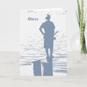 Geburtstag für einen Sohn, Junge angeln aus Stumpf Karte