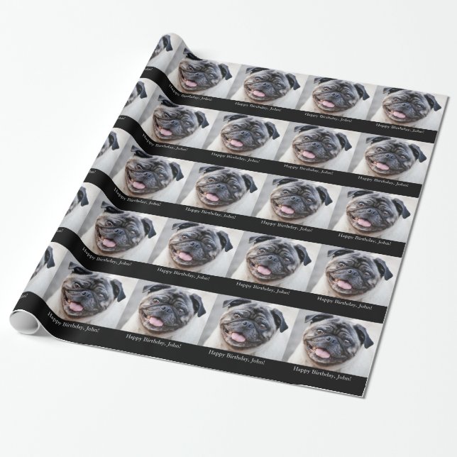 Geburtstag, für John, niedlicher Mops, Geschenkpapier (Ungerollt)