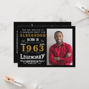 Geburtstag Geboren 1963 Schwarzes Gold Retro Foto Einladung