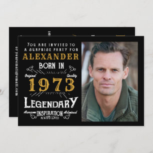 Geburtstag Geboren 1973 Schwarzes Gold Retro Foto Einladung