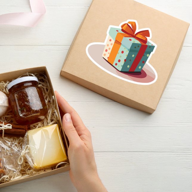 Geburtstag Gegenwart mit Orange Bow Aufkleber (Von Creator hochgeladen)
