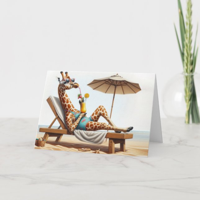 Geburtstag Giraffe Drinken einen Strandcocktail Karte (Vorderseite)