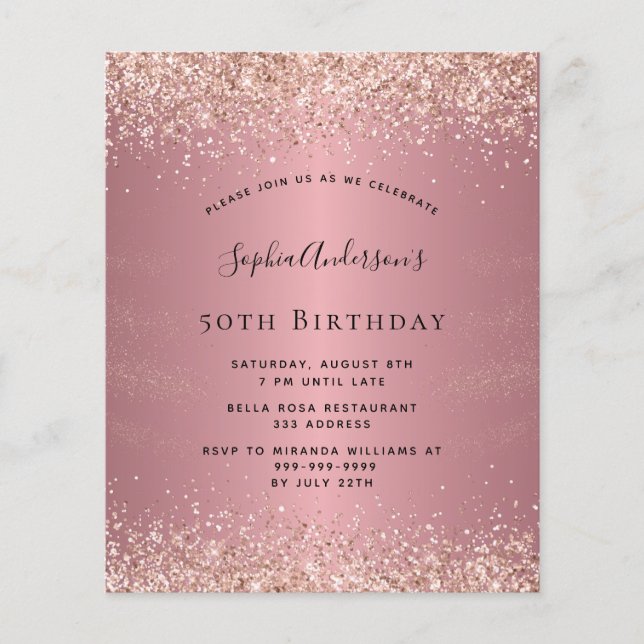 Geburtstag Glitzer Rose Gold (Vorderseite)