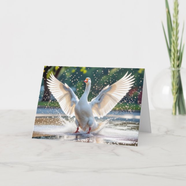 Geburtstag glückliches weißes Gänse in Wasserschla Karte (Vorderseite)