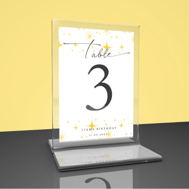 Geburtstag glühender gelber SterneTischflachkarte Dankeskarte (Von Creator hochgeladen)