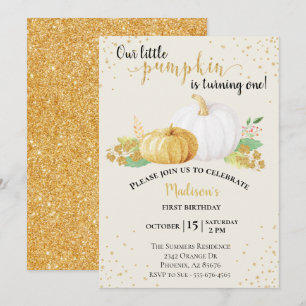 Geburtstag Gold Glitter Weißer Kürbis Herbst Herbs Einladung