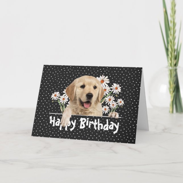 Geburtstag Golden Retriever auf Polka Dots Karte (Vorderseite)