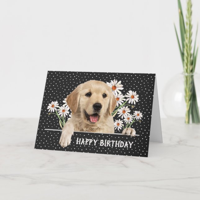 Geburtstag Golden Retriever auf Polka Dots Karte (Vorderseite)