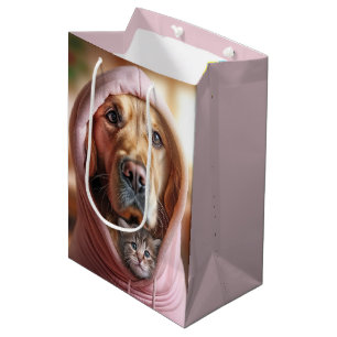 Geburtstag Golden Retriever mit Tabby Kitten Mittlere Geschenktüte