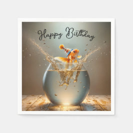 Geburtstag Goldfish springt aus Fishbowl Serviette