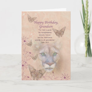 Geburtstag, Grandson, Cougar und Schmetterlinge Karte