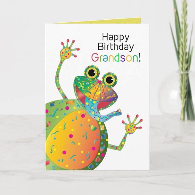 Geburtstag, Grandson, Frog, Kaleidoskop-Sammlung Karte (Vorderseite)