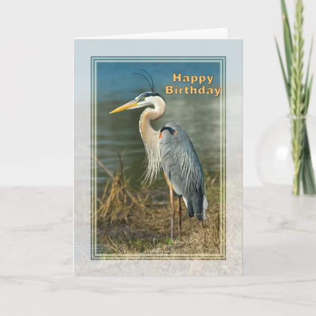 Geburtstag, Great Blue Heron Bird Card Karte (Vorderseite)