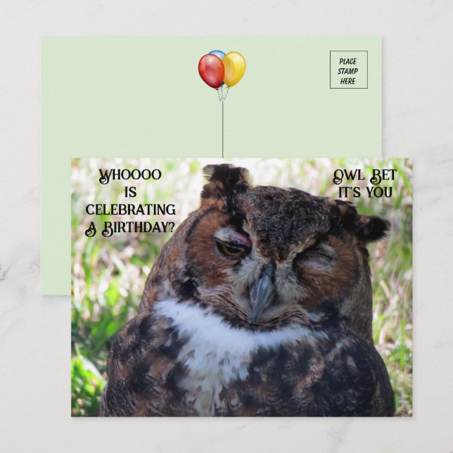 Geburtstag Große Horned Owl Postkarte (Vorne/Hinten)