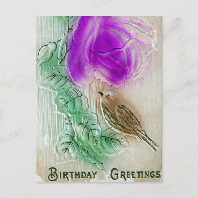 Geburtstag Gruß Bird und Blume Postkarte (Vorderseite)