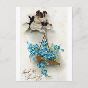 Geburtstag Grüße Niedlich Hund und Schuhe Vintag Postkarte