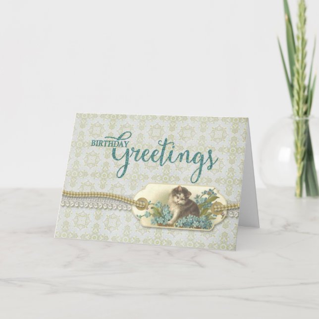 Geburtstag Grüße Vintag Kitty Tag Karte (Vorderseite)