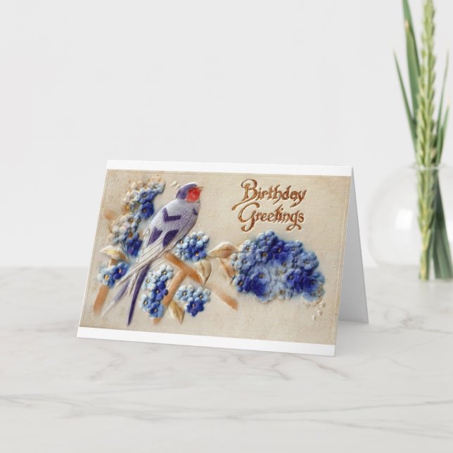 Geburtstag Grüße Vintages Fabric Bird Postkarte (Vorderseite)