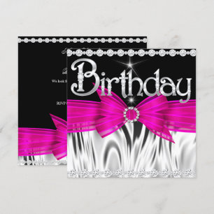 Geburtstag  Heißrosa Schleife Schwarz Silber Party Einladung