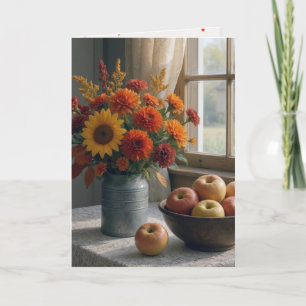 Geburtstag Herbst Blumenstrauß und Äpfel Karte