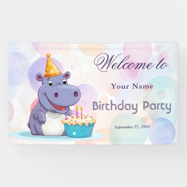 Geburtstag Hippo Baby Dusche Willkommen Banner (Horizontal)