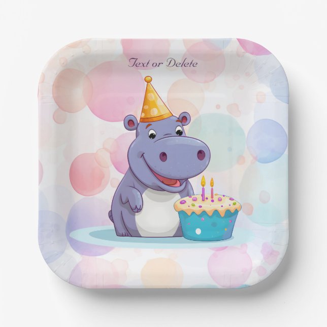 Geburtstag Hippo Papierplatte Pappteller (Vorderseite)