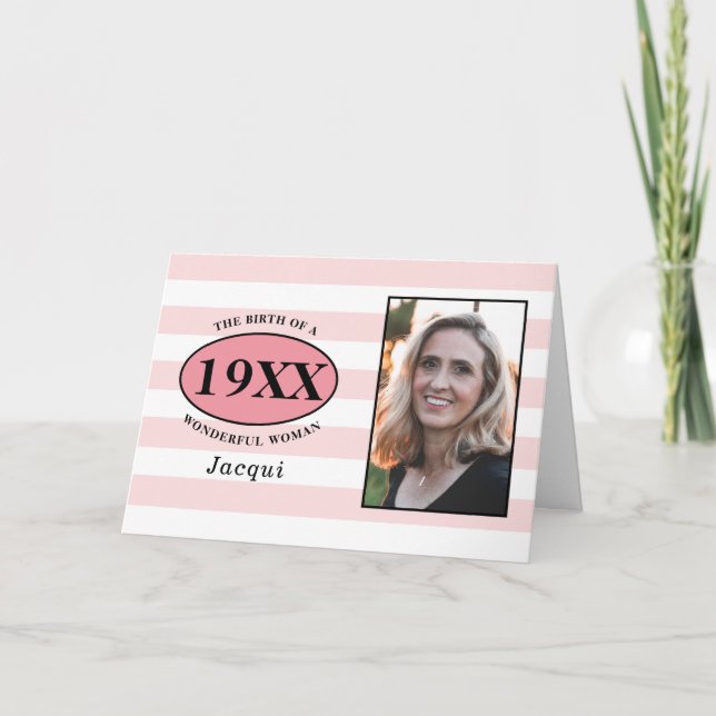 Geburtstag Hübsch rosa Girpie gestreifte Fotovorla Karte (Vorderseite)